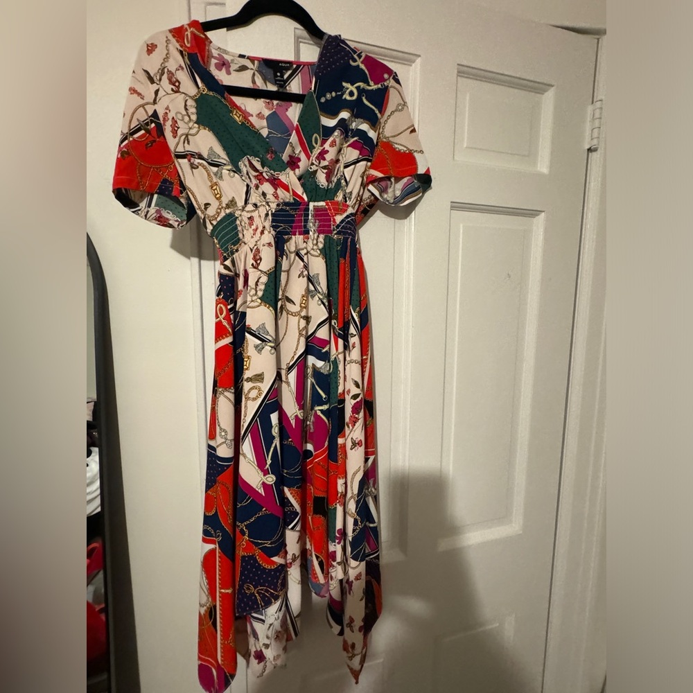 Aqua Multicolor Patterned Dress